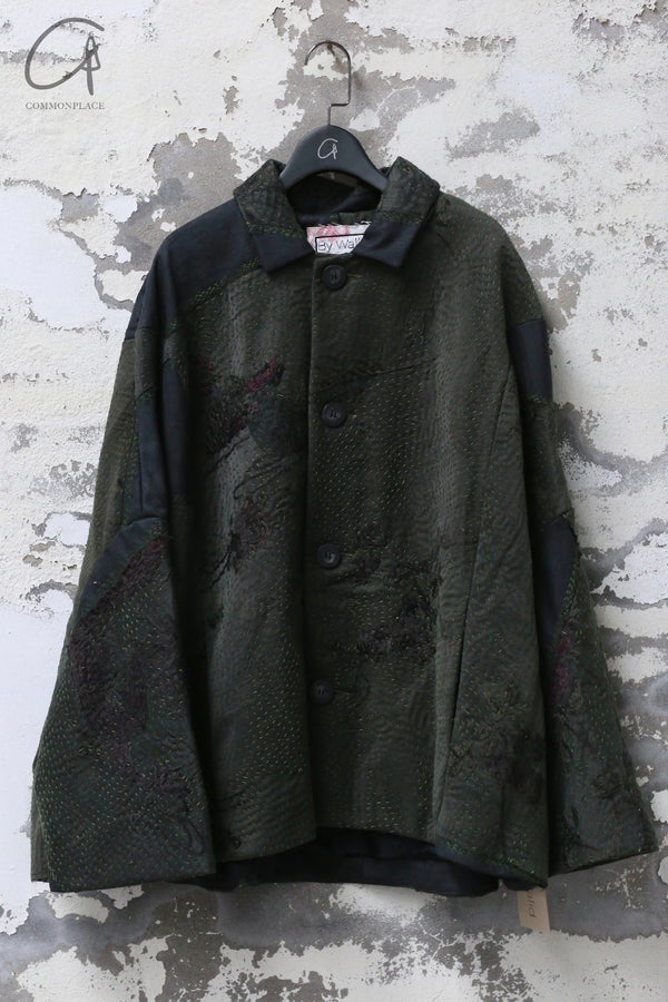 By Walid Spring/Summer 24 Silk Flannel Kimono Coat Wool Antique Fabric BW-250144-LV Green